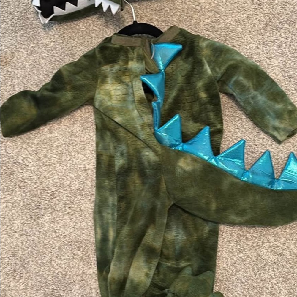 Pottery Barn Kids Green Dinosaur Costume with Blue Spikes